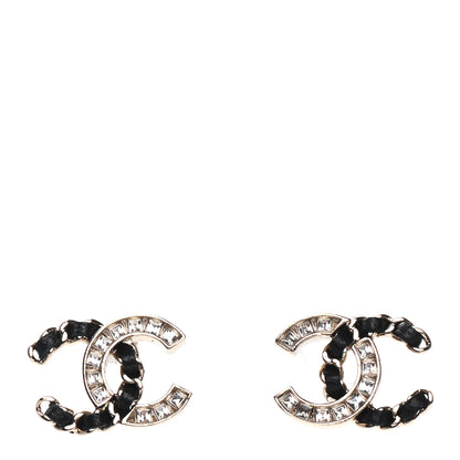 Chanel Crystal Baguette Lambskin Chain CC Vintage Allure Stud Earrings Black Gold 1 of 4
