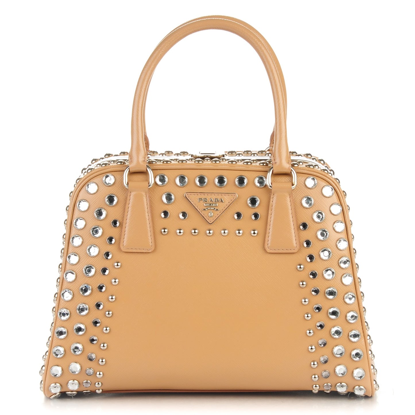 Saffiano Vernice Crystal Pyramid Bag Cammeo