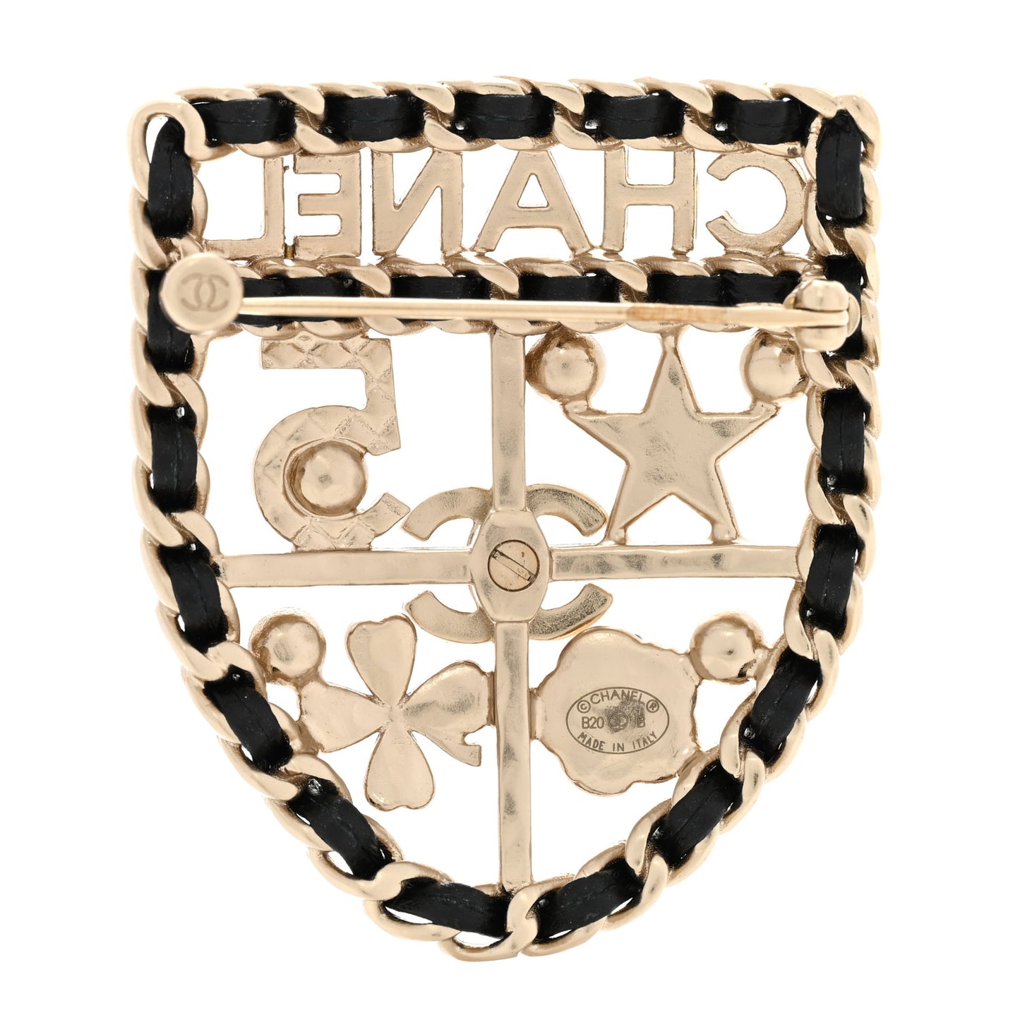 Lambskin Pearl Strass Sergeant Chanel Shield Brooch Gold