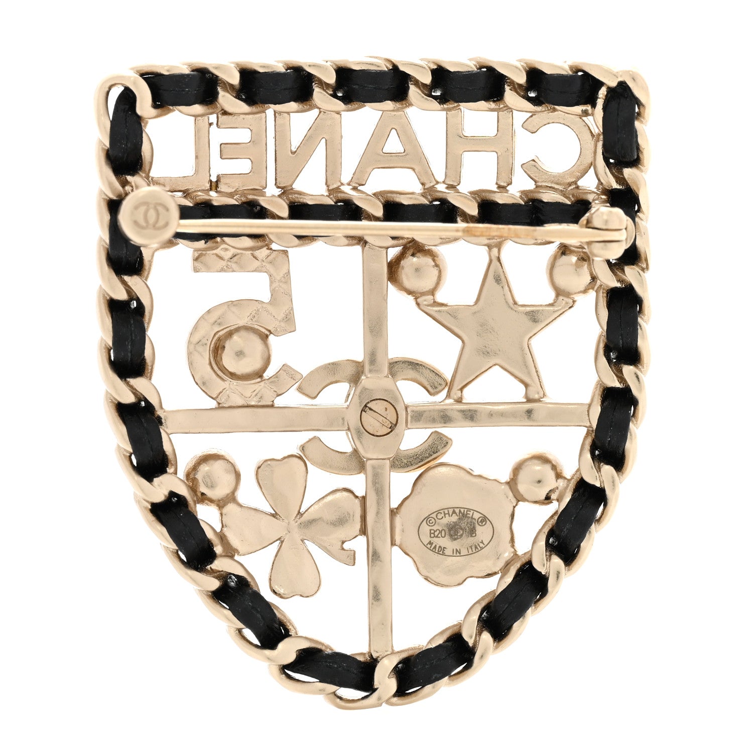 Chanel Lambskin Pearl Strass Sergeant Chanel Shield Brooch Gold 3 of 5