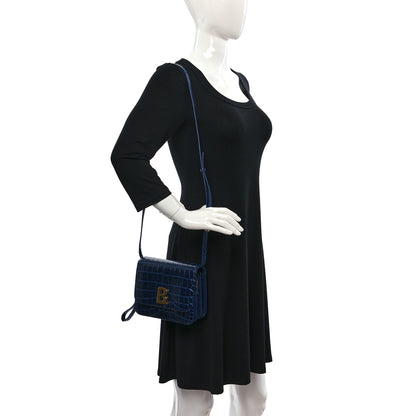 Balenciaga Shiny Calfskin Crocodile Embossed Small B Bag Navy 2 of 8