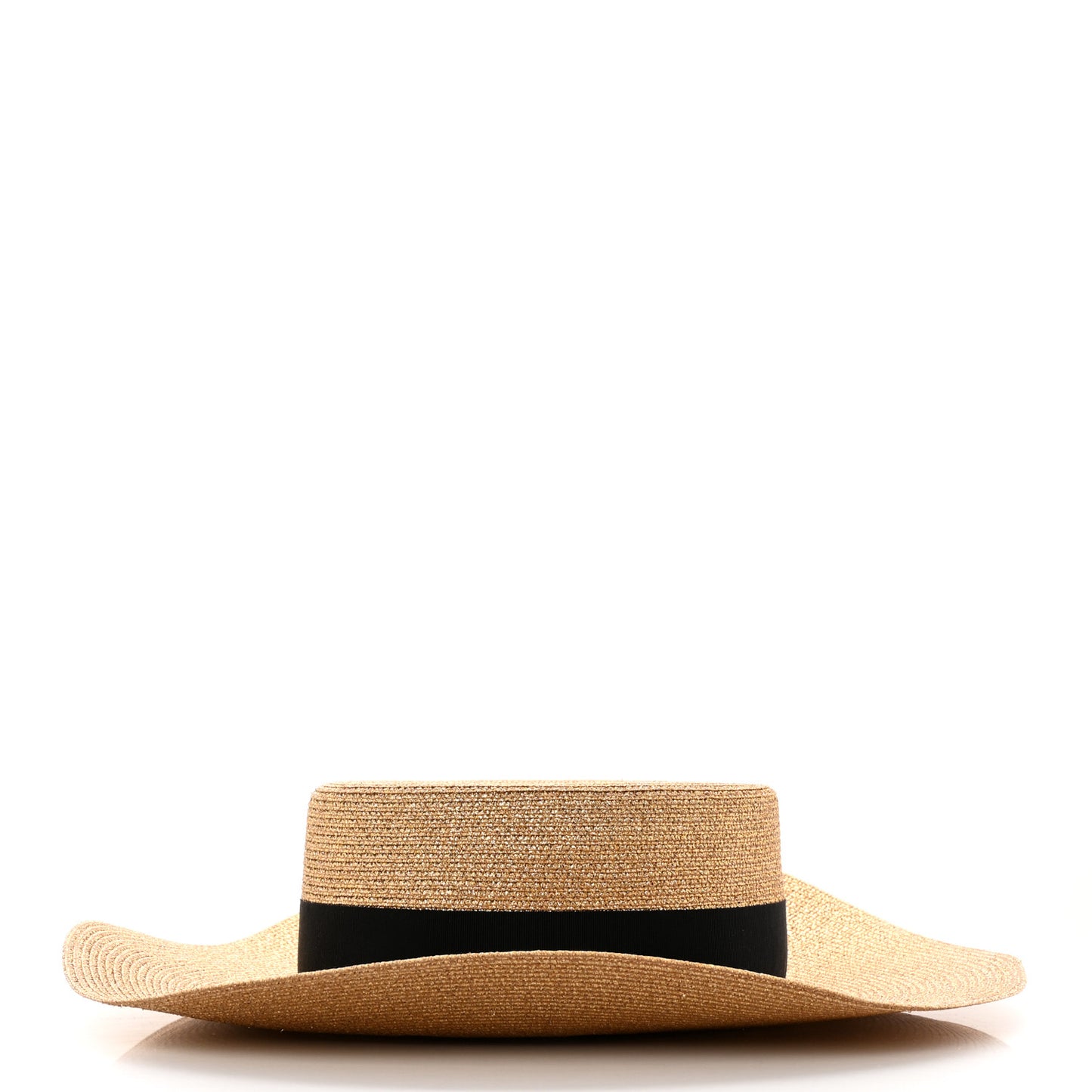 Glittered Straw Grosgrain Wide Brim Hat S Gold Black