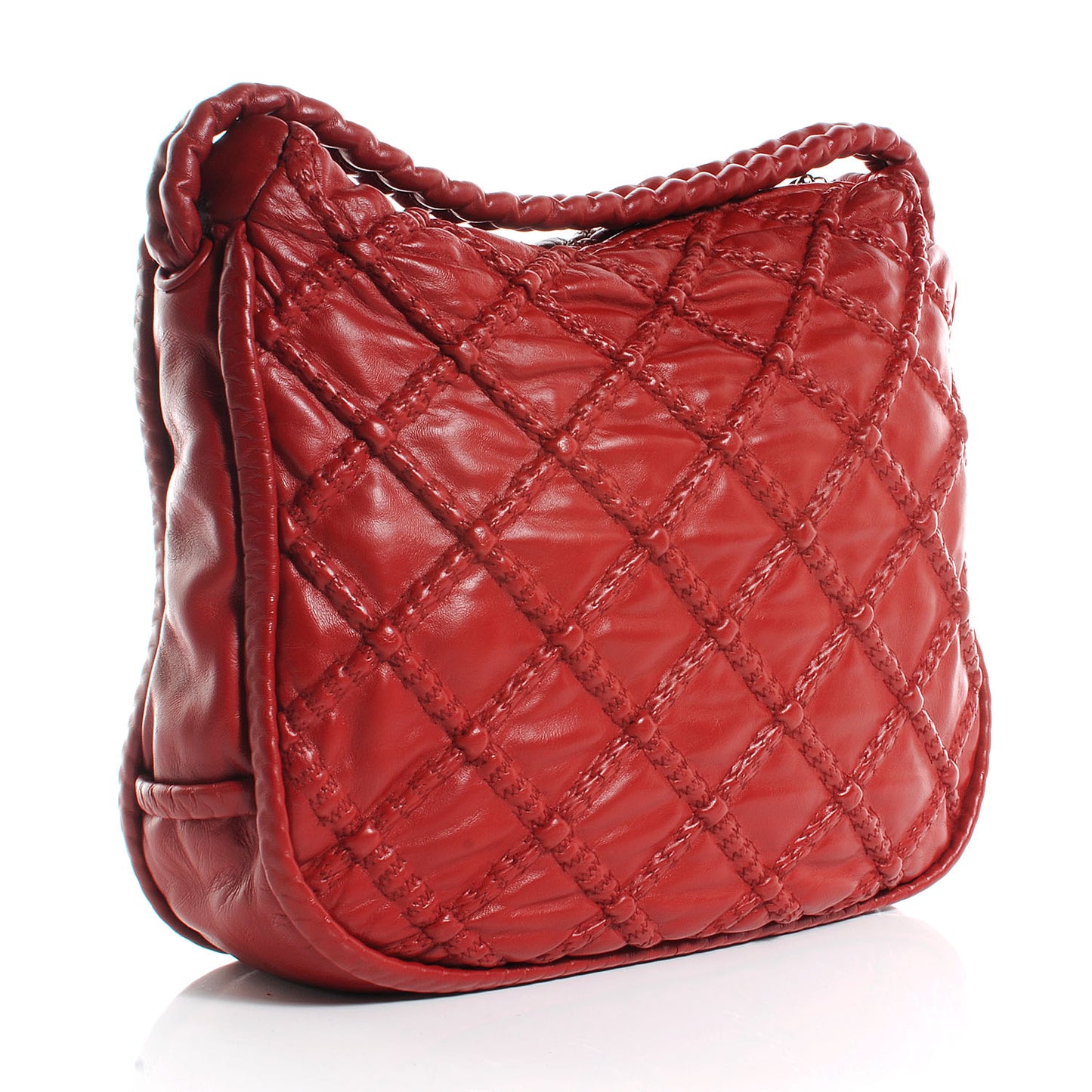 Quilted Lambskin Hidden Chain Hobo Red