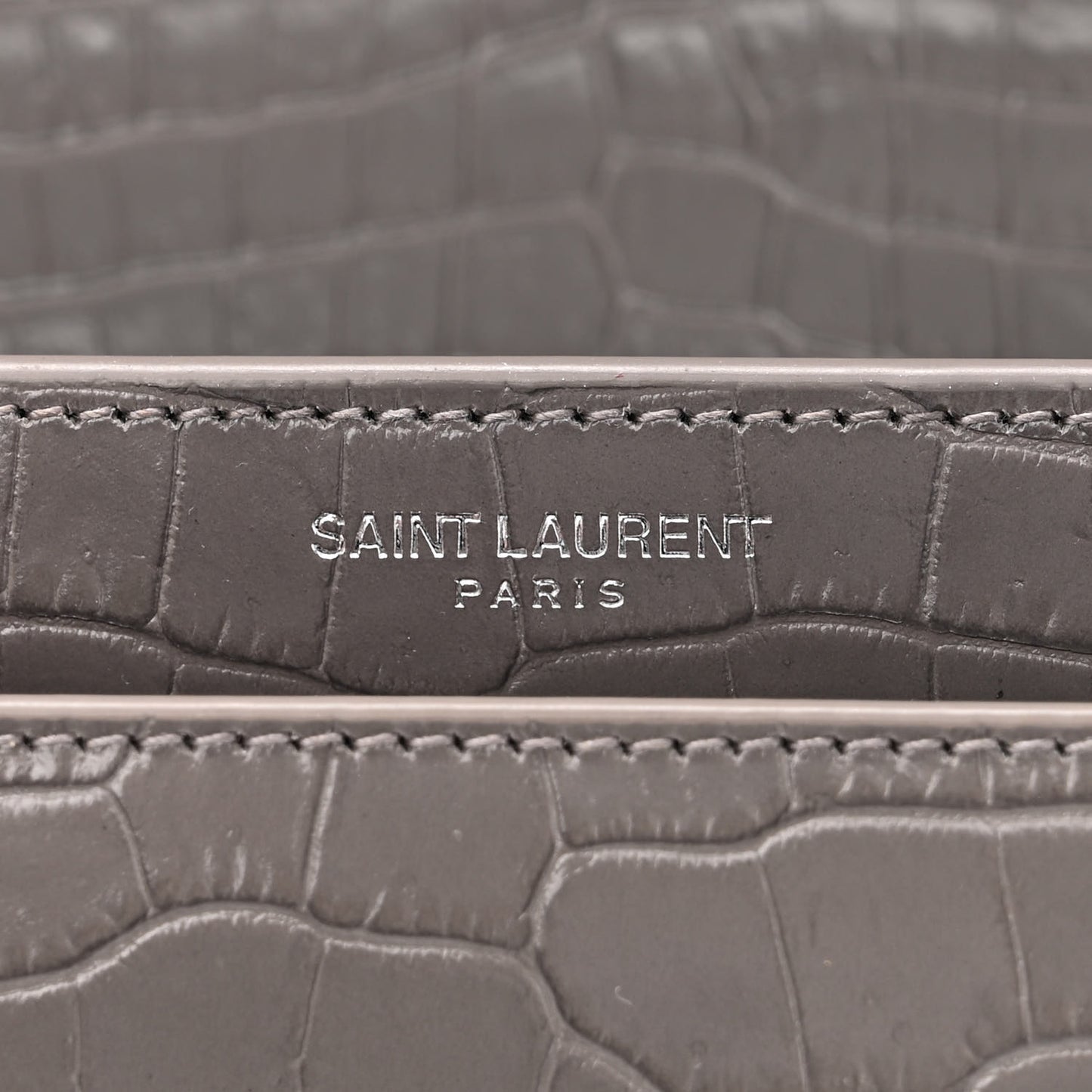 Calfskin Crocodile Embossed Medium Monogram Sunset Fog