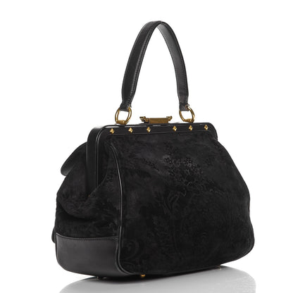 Gucci Nubuck Brocade Medium Lady Stirrup Top Handle Black 3 of 17