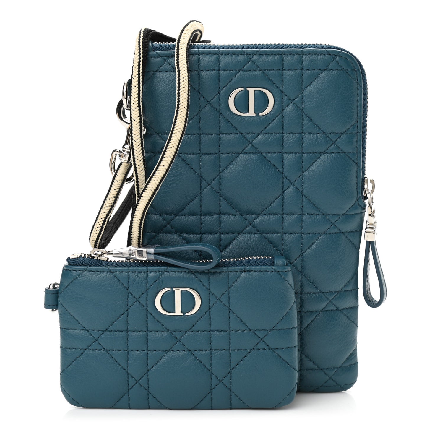 Supple Calfskin Cannage Caro Multifunctional Pouch Deep Green