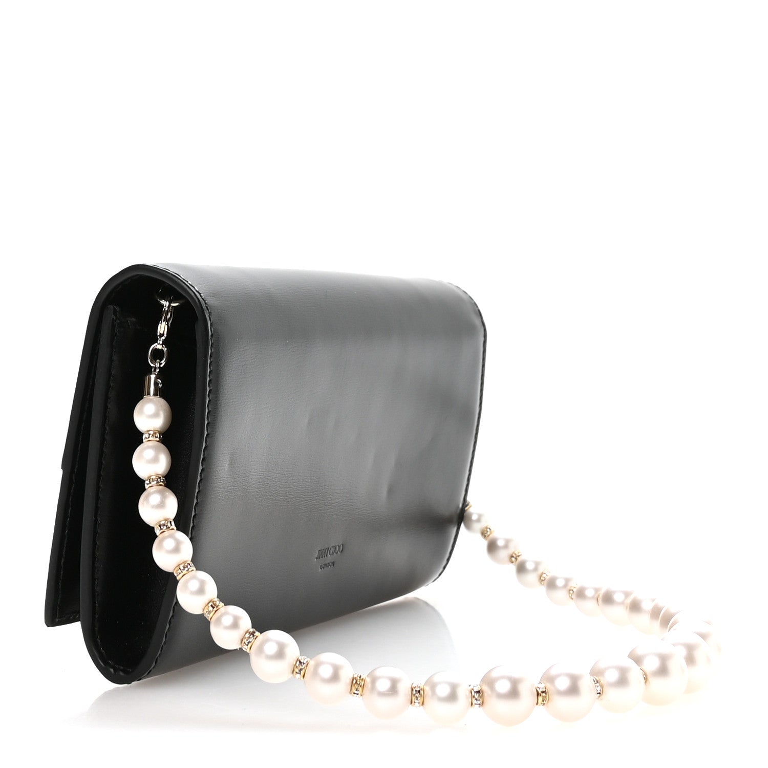 Jimmy Choo Box Calfskin Varenne Pearl Avenue Chain Clutch Black