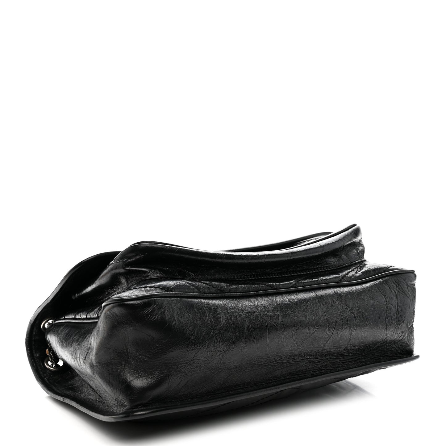 Crinkled Calfskin Matelasse Monogram Large Niki Chain Satchel Black Black