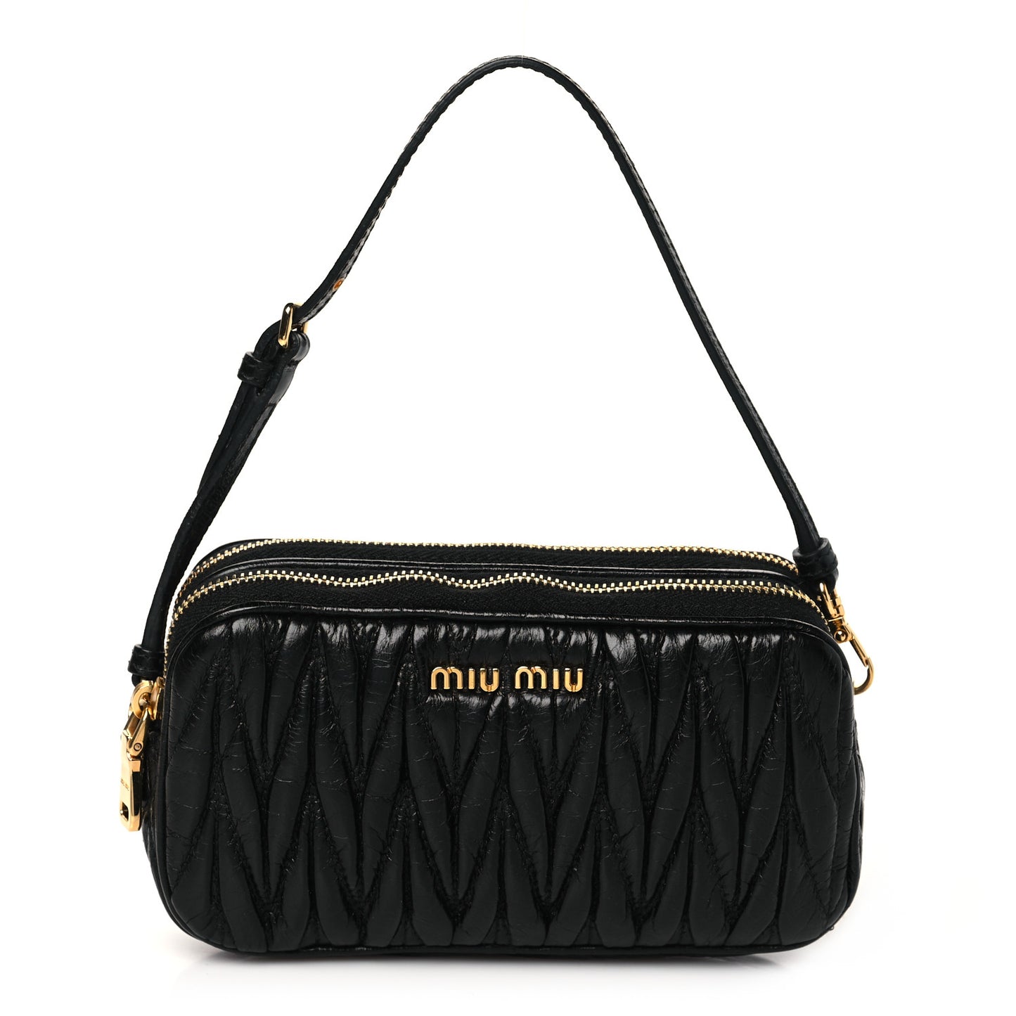 Vitello Lux Matelasse Double Zip Phone Holder Black