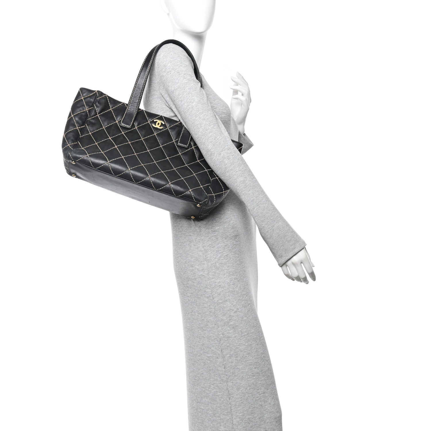 Chanel Calfskin Contrast Stitch Surpique Tote Black 2 of 14