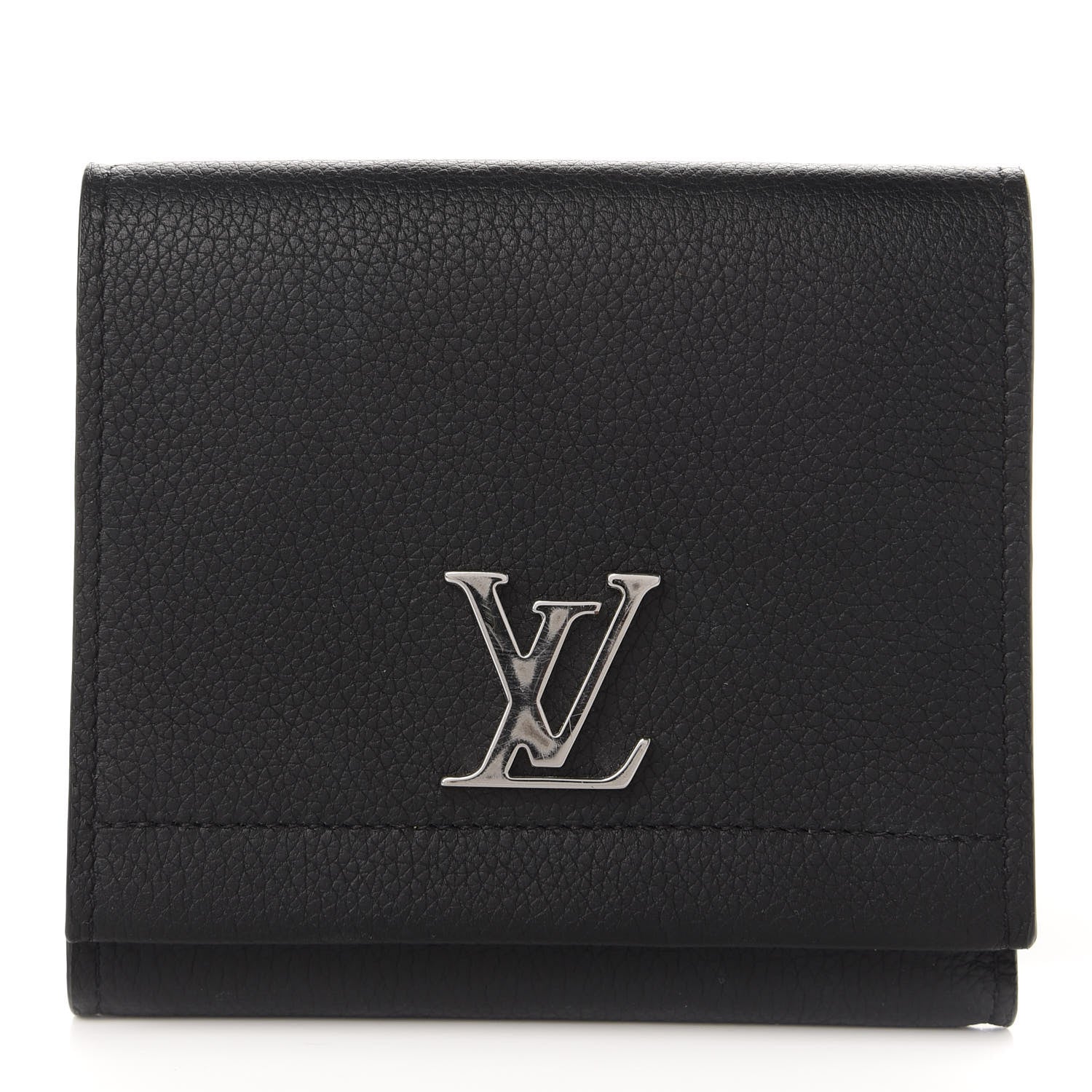 Louis Vuitton Calfskin LockMe II Compact Wallet Black 1 of 6