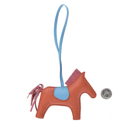 Hermes Milo Lambskin Grigri Rodeo Horse Bag Charm MM Orange Poppy Rose Azalee Bleu Azteque 2 of 4