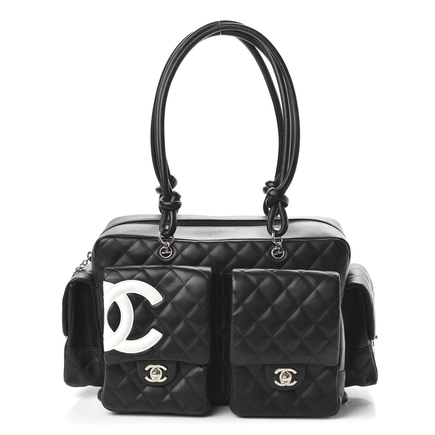 Chanel Calfskin Quilted Large Cambon Multipocket Reporter Black White 1 of 11