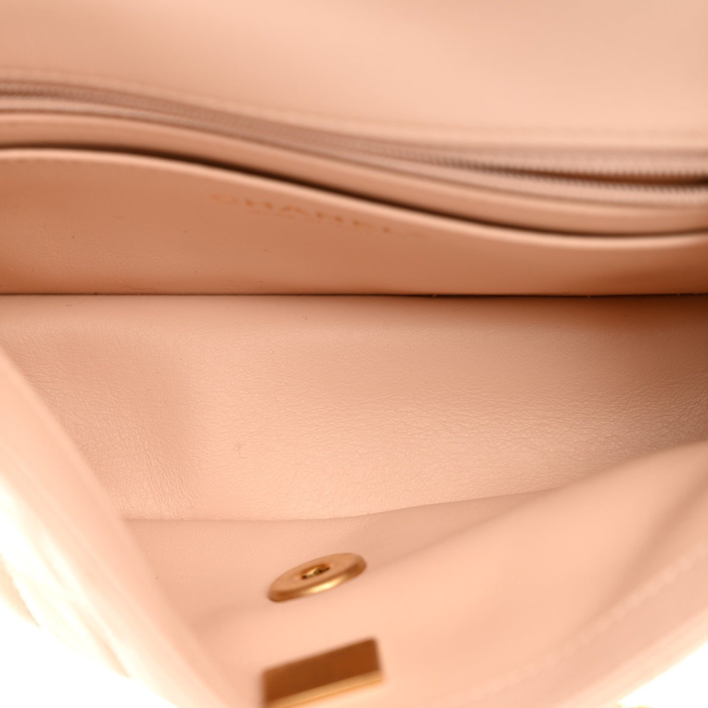 Lambskin Quilted Mini Rectangular Pearl Crush Flap Light Beige