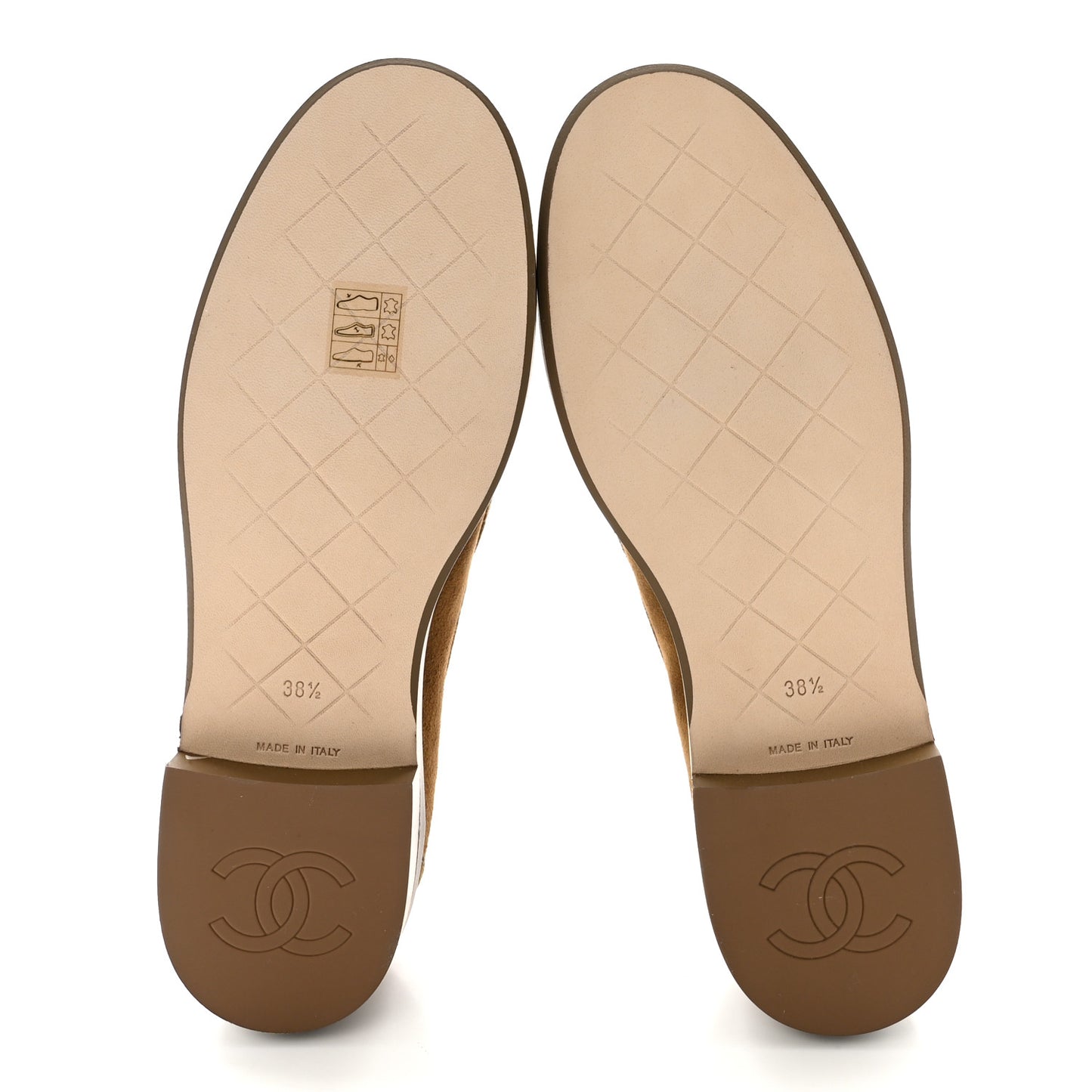 Suede Kidskin Quilted CC Turnlock Loafers 38.5 Light Brown
