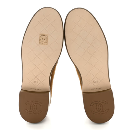 Chanel Suede Kidskin Quilted CC Turnlock Loafers 38.5 Light Brown 6 of 9