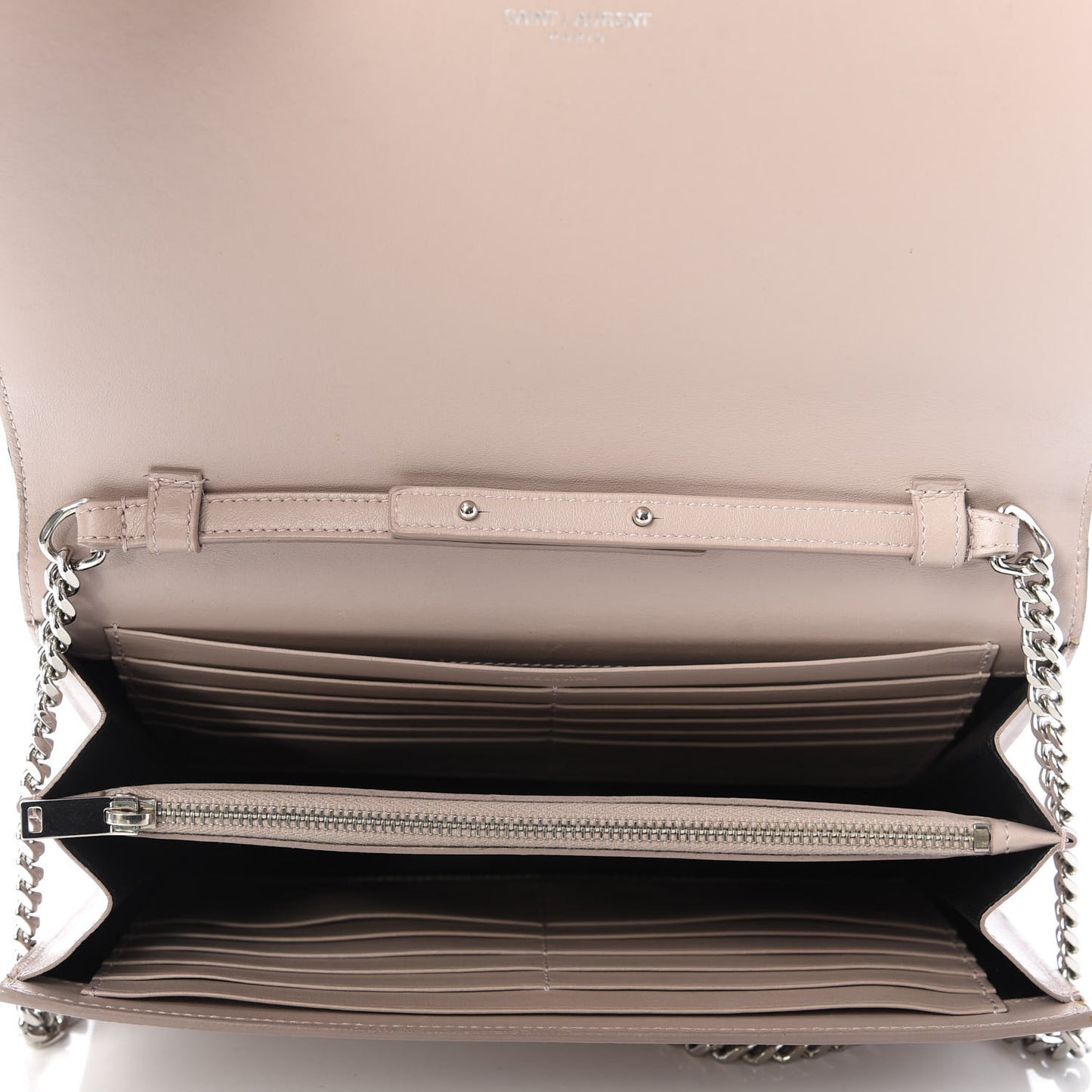 Calfskin Crocodile Embossed Monogram Chain Wallet Rose Antic
