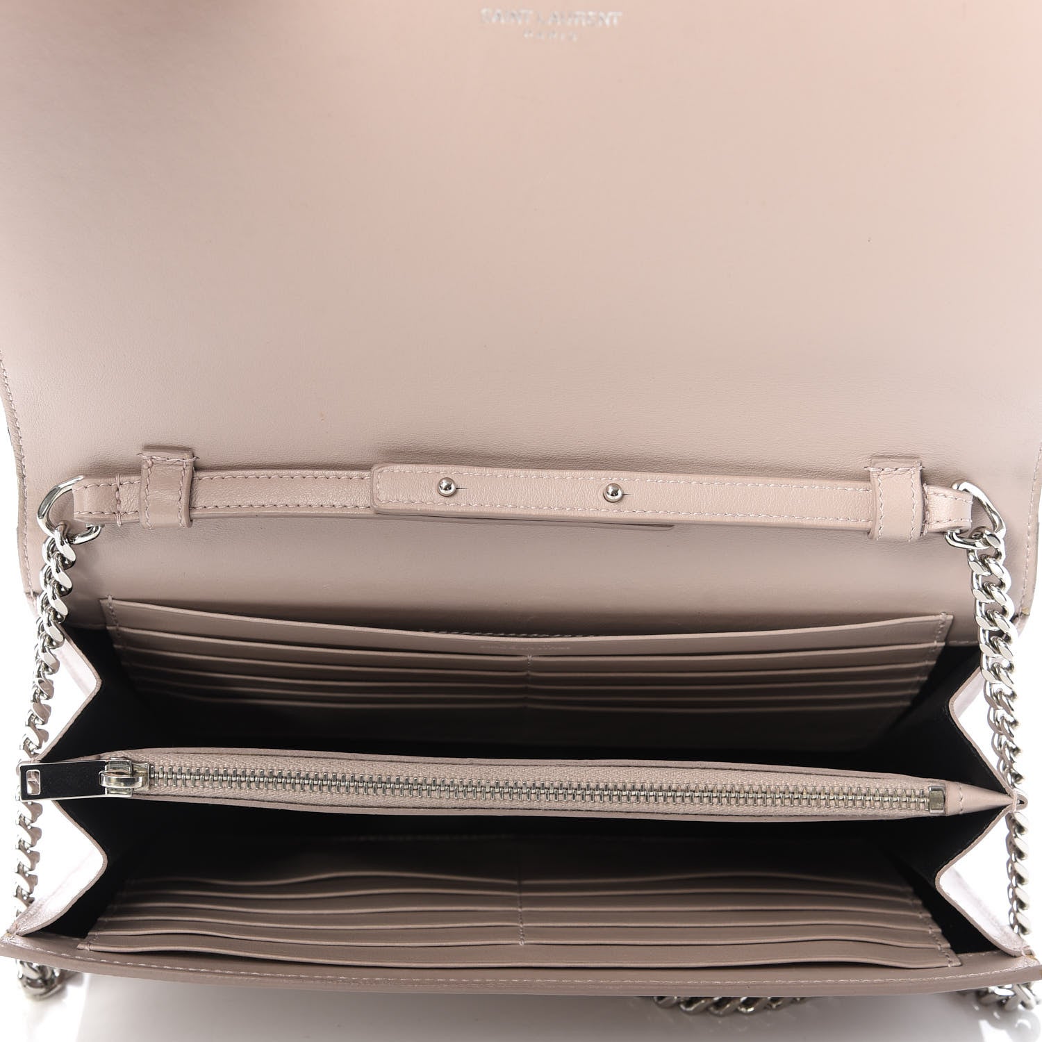 Saint Laurent Calfskin Crocodile Embossed Monogram Chain Wallet Rose Antic 5 of 12