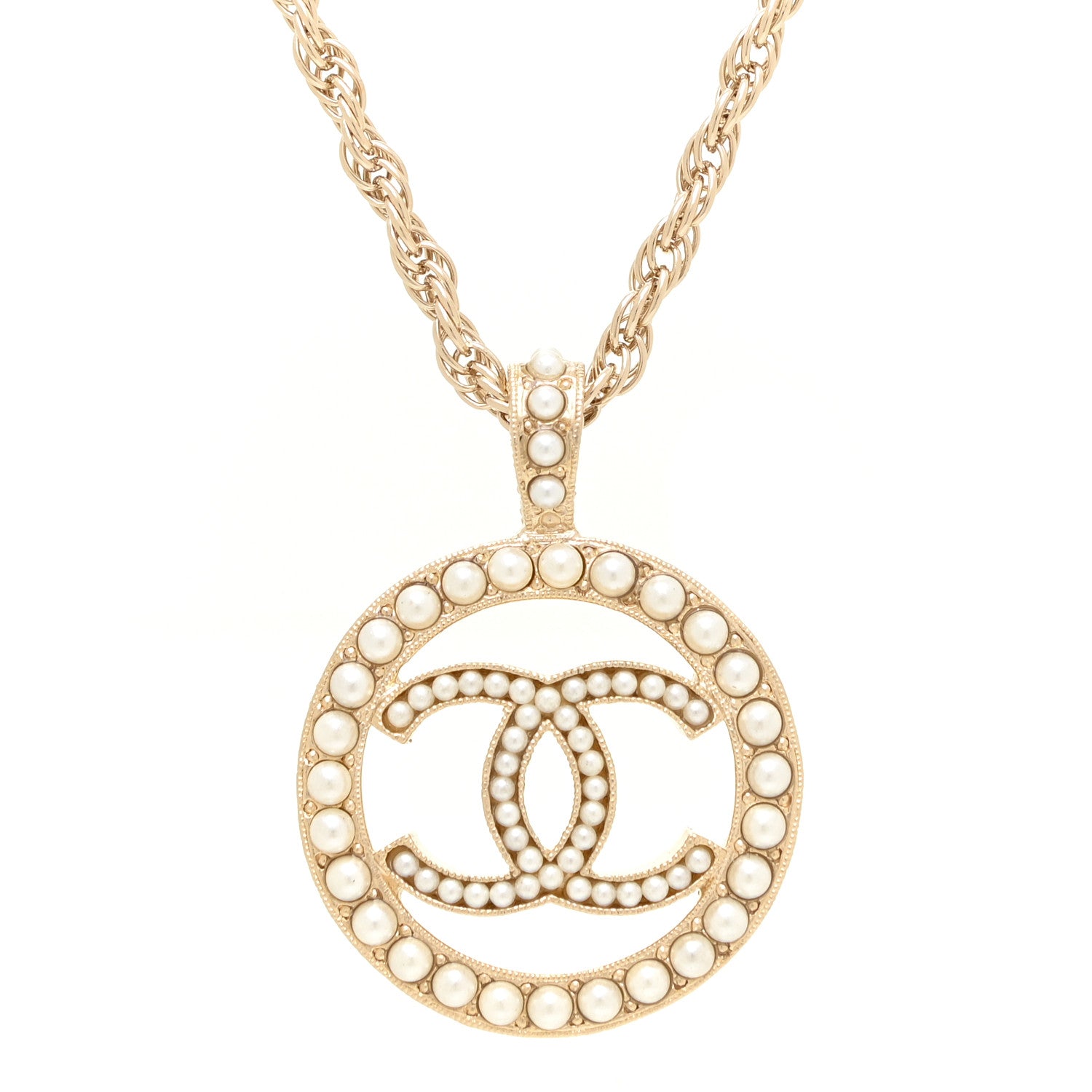 Chanel Pearl CC Round Pendant Necklace Gold 4 of 5