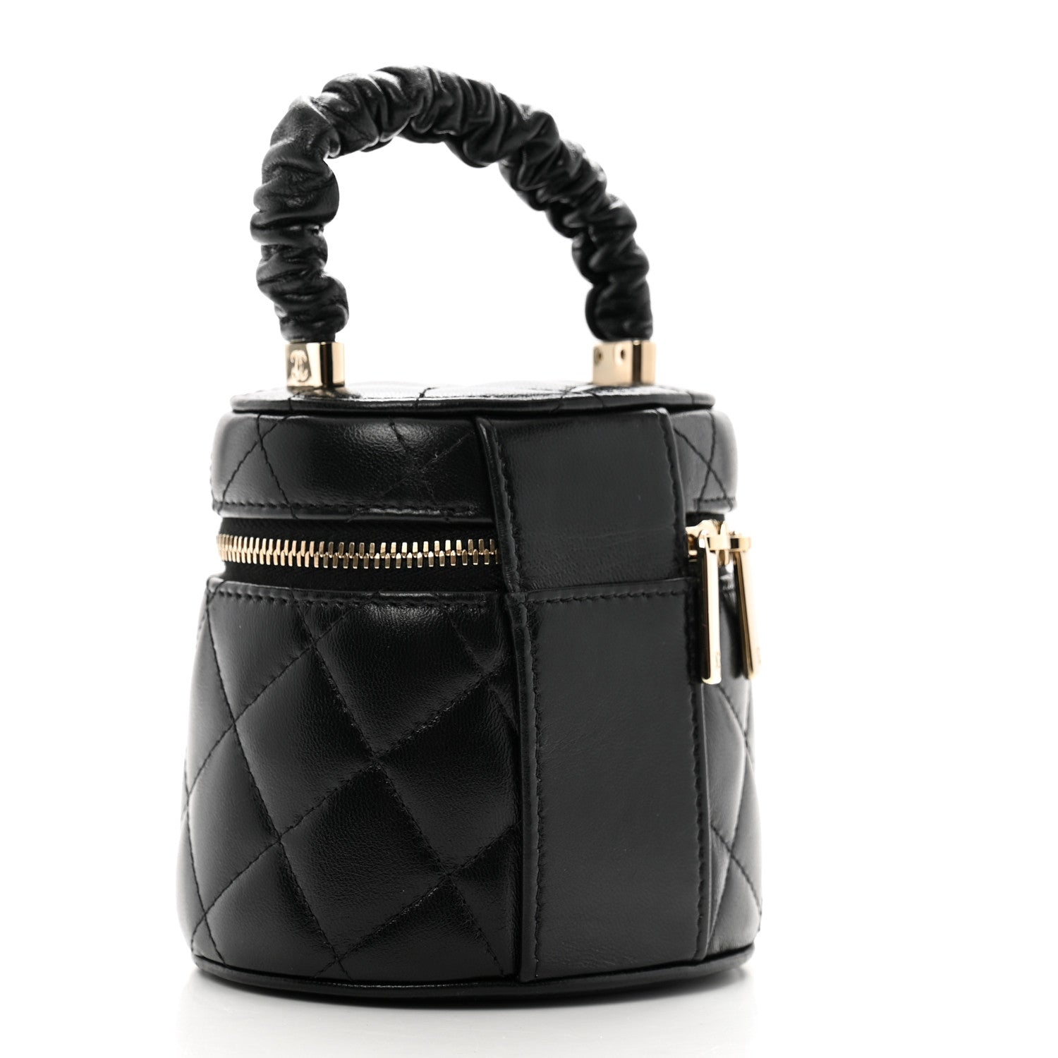 Chanel Lambskin Quilted Ruched Handle Vanity Case Black 3 of 8