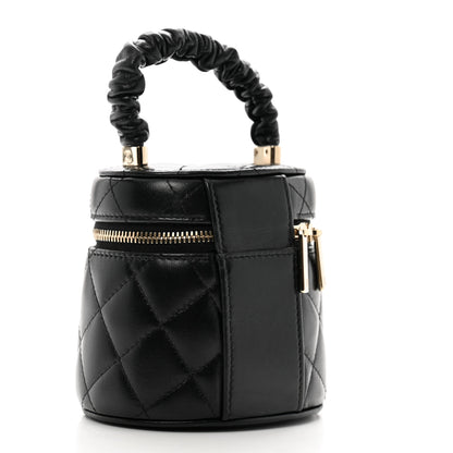 Chanel Lambskin Quilted Ruched Handle Vanity Case Black 3 of 8