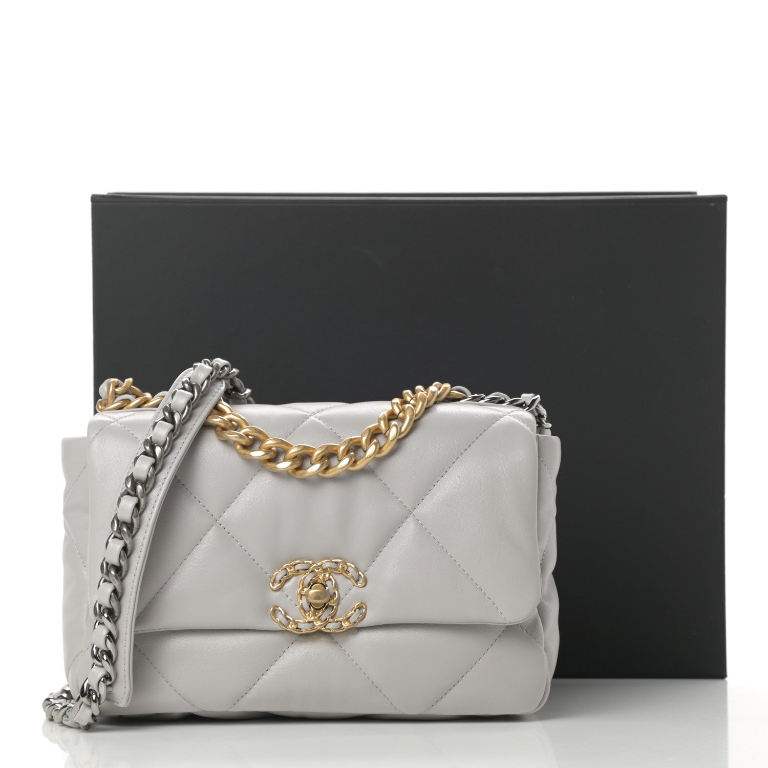 Chanel Lambskin Quilted Medium Chanel 19 Flap Grey 11 of 11