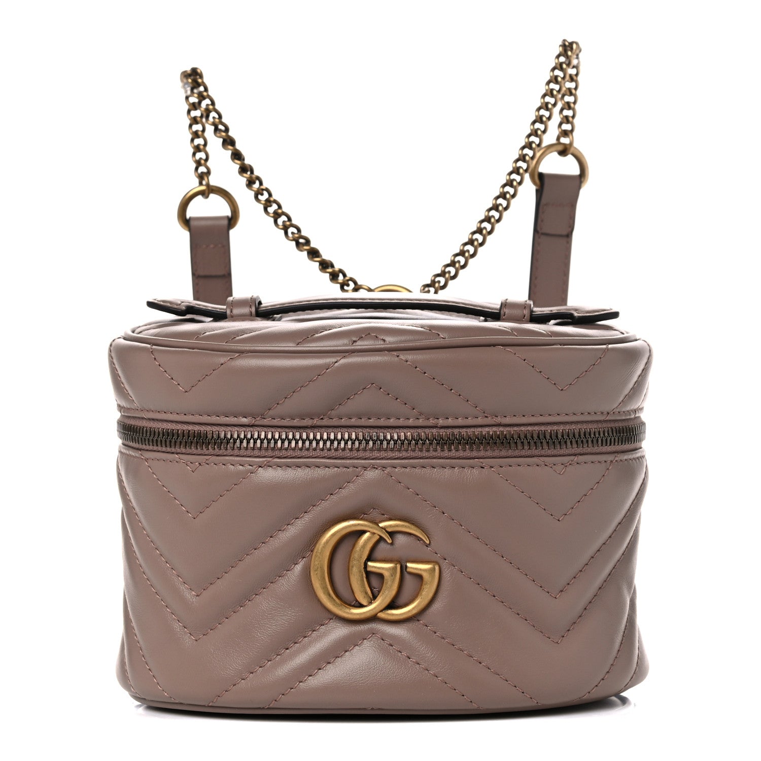 Gucci Calfskin Matelasse Mini GG Marmont Round Backpack Porcelain Rose 1 of 9