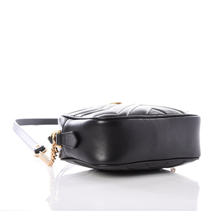 Gucci Calfskin Matelasse Mini GG Marmont Chain Shoulder Bag Black 3 of 10