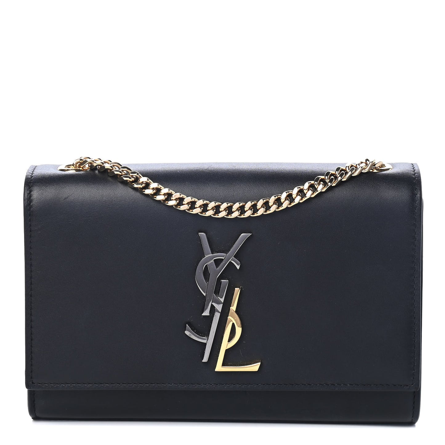 Smooth Calfskin Small Deconstructed Monogram Kate Satchel Black