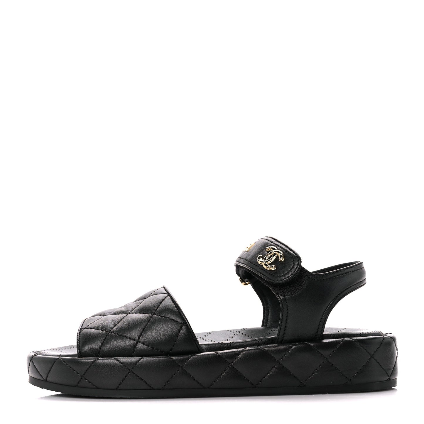 Lambskin Quilted Dad Sandals 36 Black