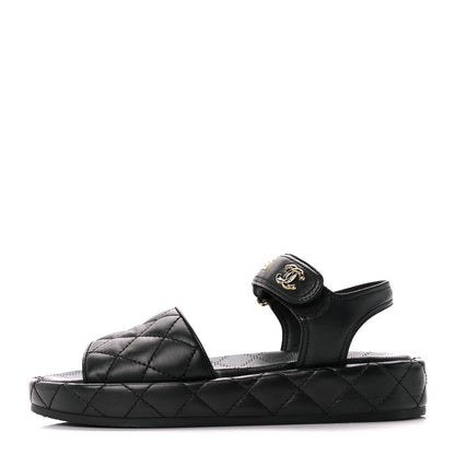 Chanel Lambskin Quilted Dad Sandals 36 Black 1 of 8