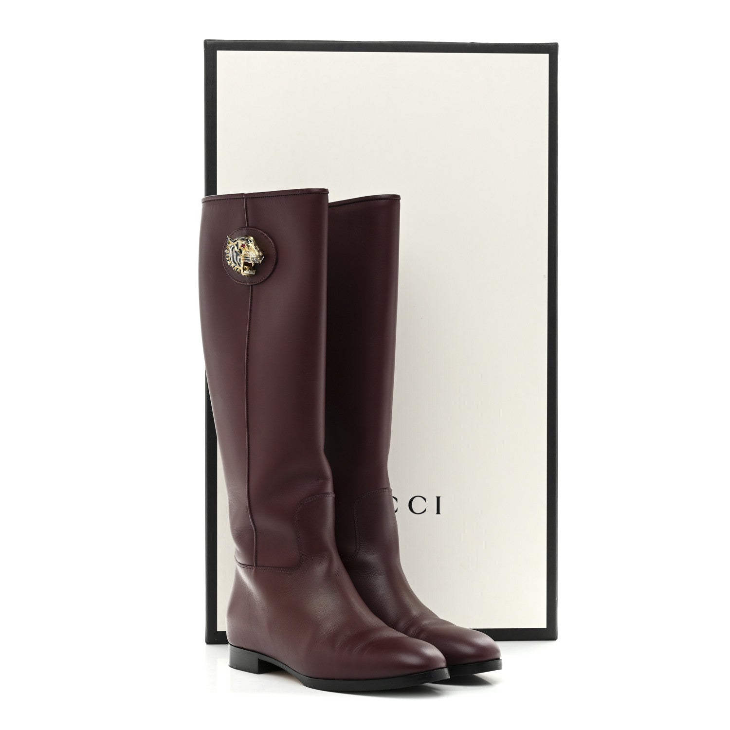 Gucci Calfskin Rajah Tall Boots 35 Burgundy 10 of 10