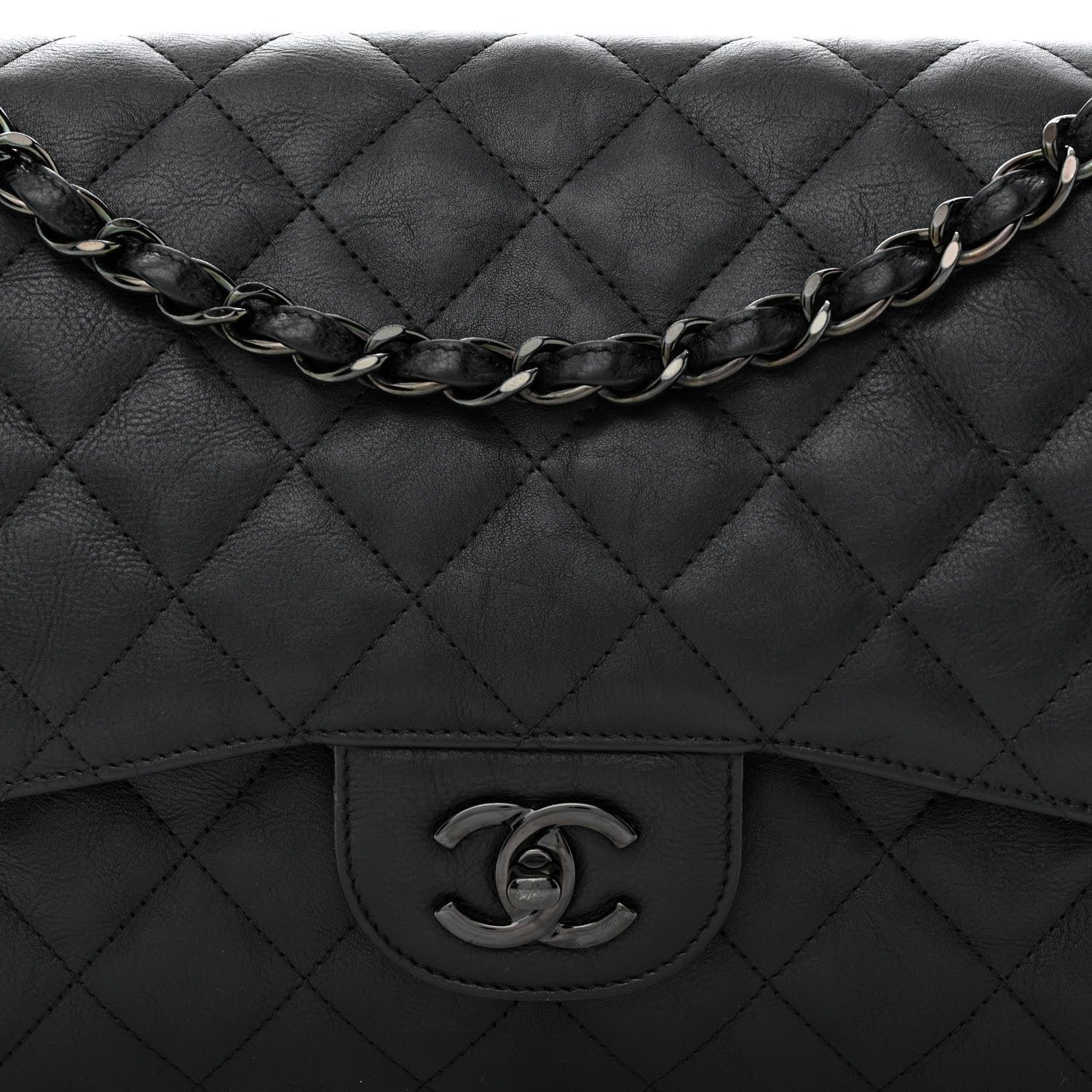 Chanel Crumpled Calfskin Quilted Jumbo Double Flap So Black 8 of 10