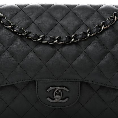 Chanel Crumpled Calfskin Quilted Jumbo Double Flap So Black 8 of 10
