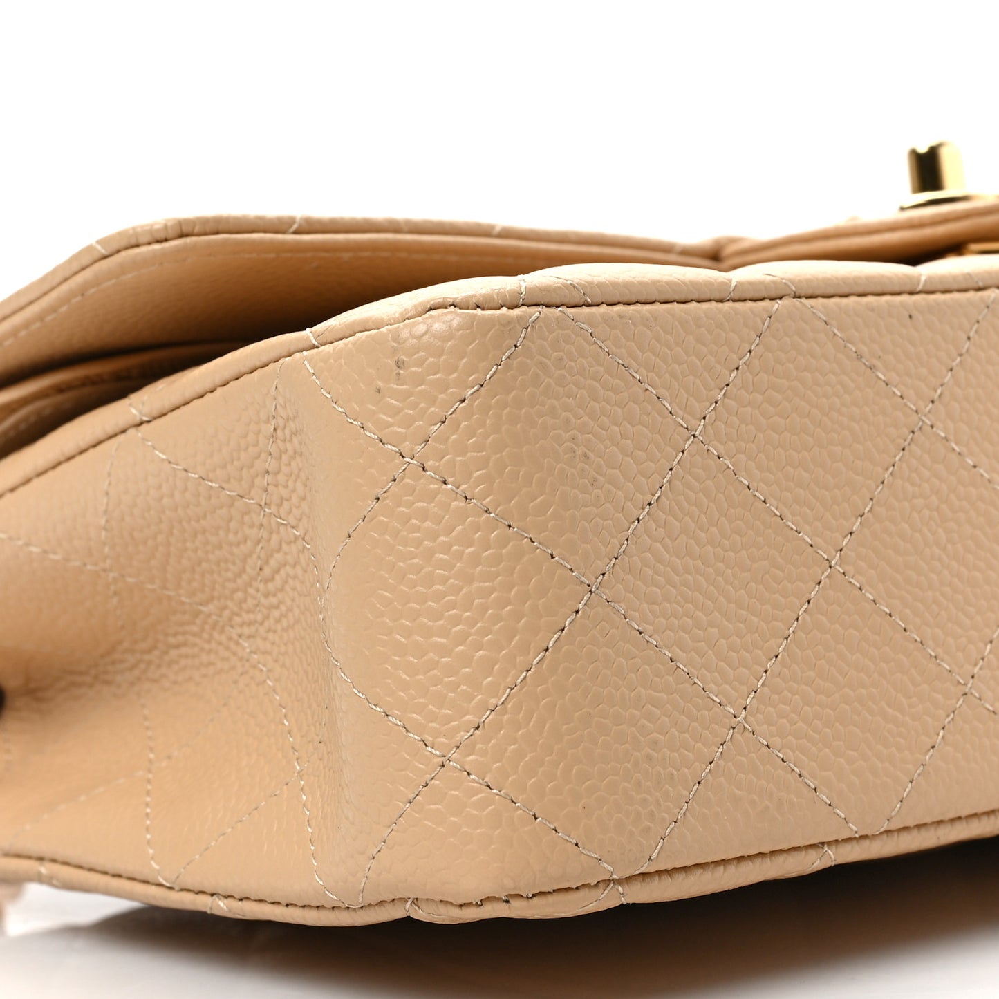 Caviar Quilted Medium Double Flap Beige