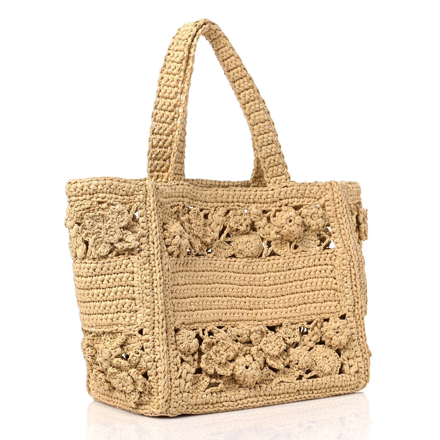 Woven Raffia Floral Embellished Small Book Tote Natural