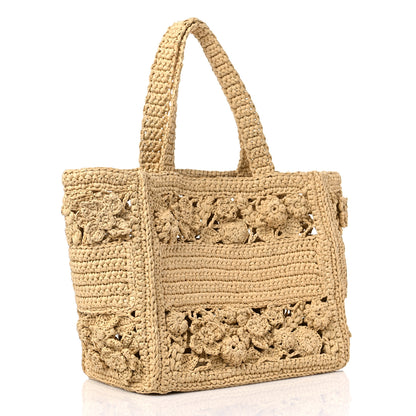 Christian Dior Woven Raffia Floral Embellished Small Book Tote Natural 5 of 11