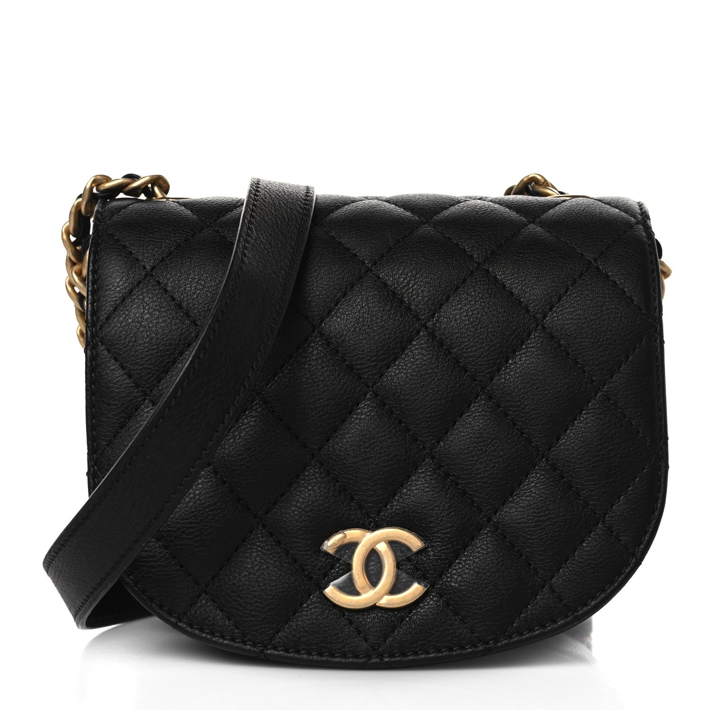 Grained Calfskin Quilted Small Messenger Flap Black