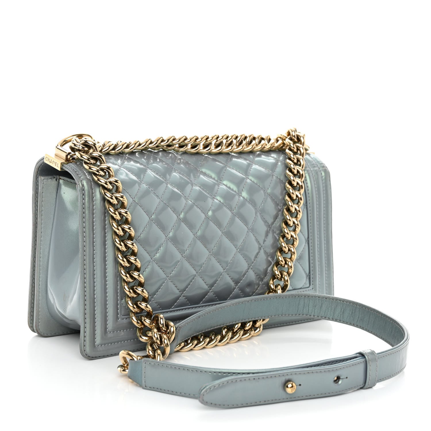 Chanel Iridescent Patent Calfskin Quilted Medium Boy Flap Light Blue 3 of 13