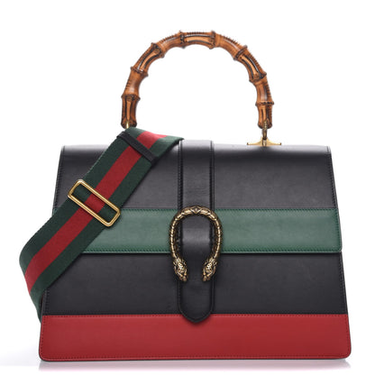 Gucci Calfskin Bamboo Web Large Dionysus Top Handle Bag Black Bright Evergreen Hibiscus Red 1 of 8