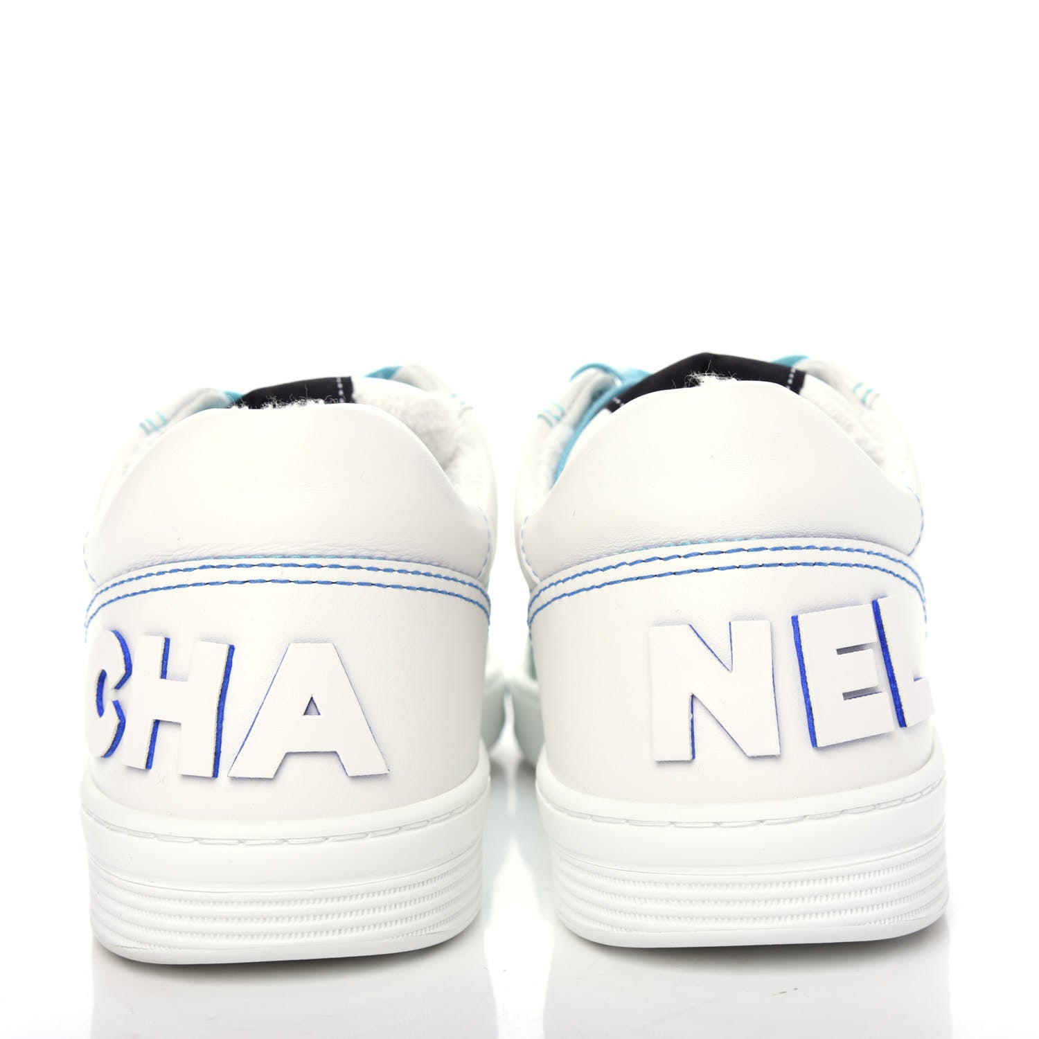 Chanel Calfskin Womens Logo Sneakers 38.5 White Blue 7 of 11