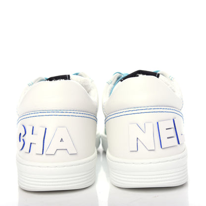 Chanel Calfskin Womens Logo Sneakers 38.5 White Blue 7 of 11