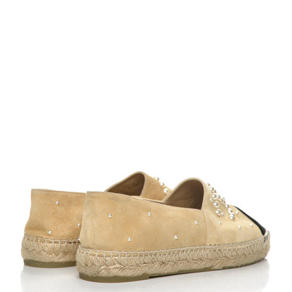 Chanel Suede Pearl CC Espadrilles 40 Beige Black 4 of 10