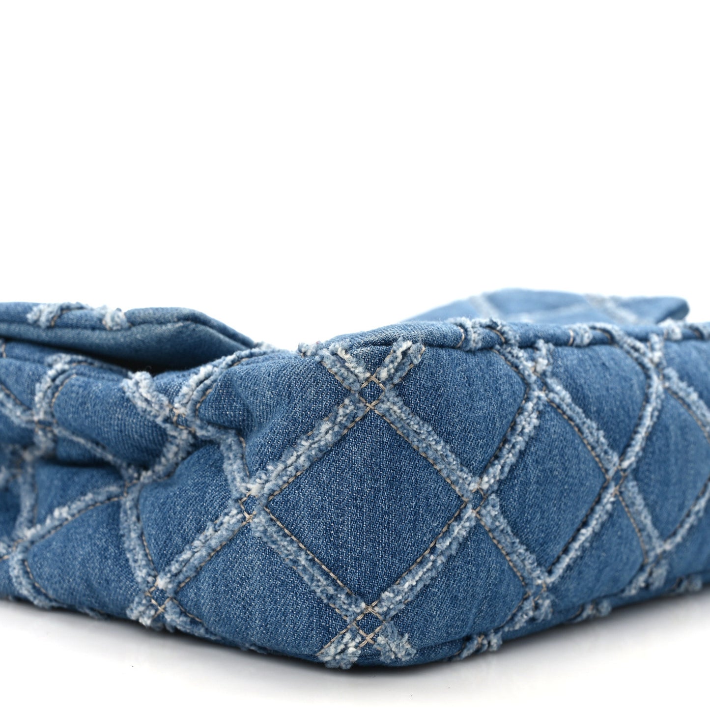 Denim Quilted Large Distressed Single Flap Blue