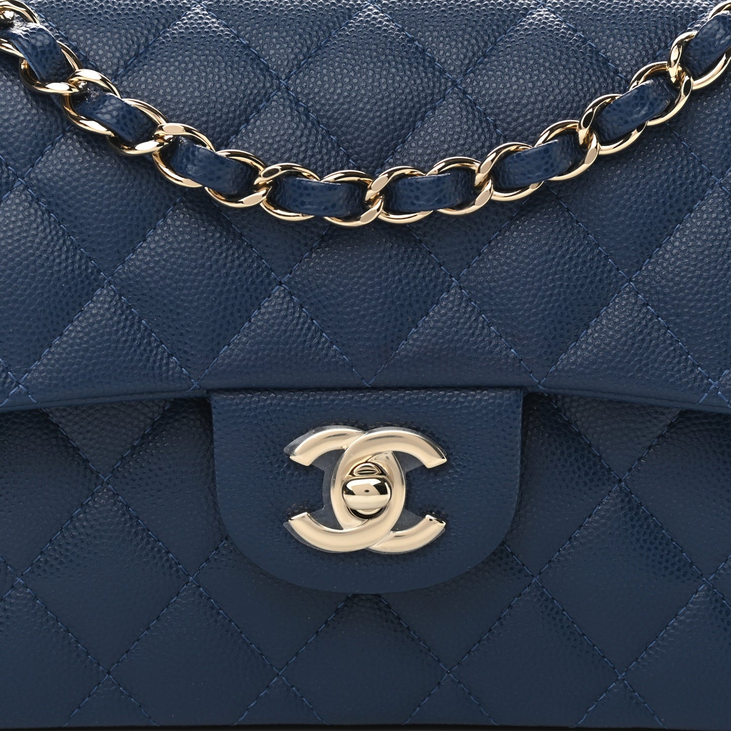 Caviar Quilted Small Double Flap Dark Blue