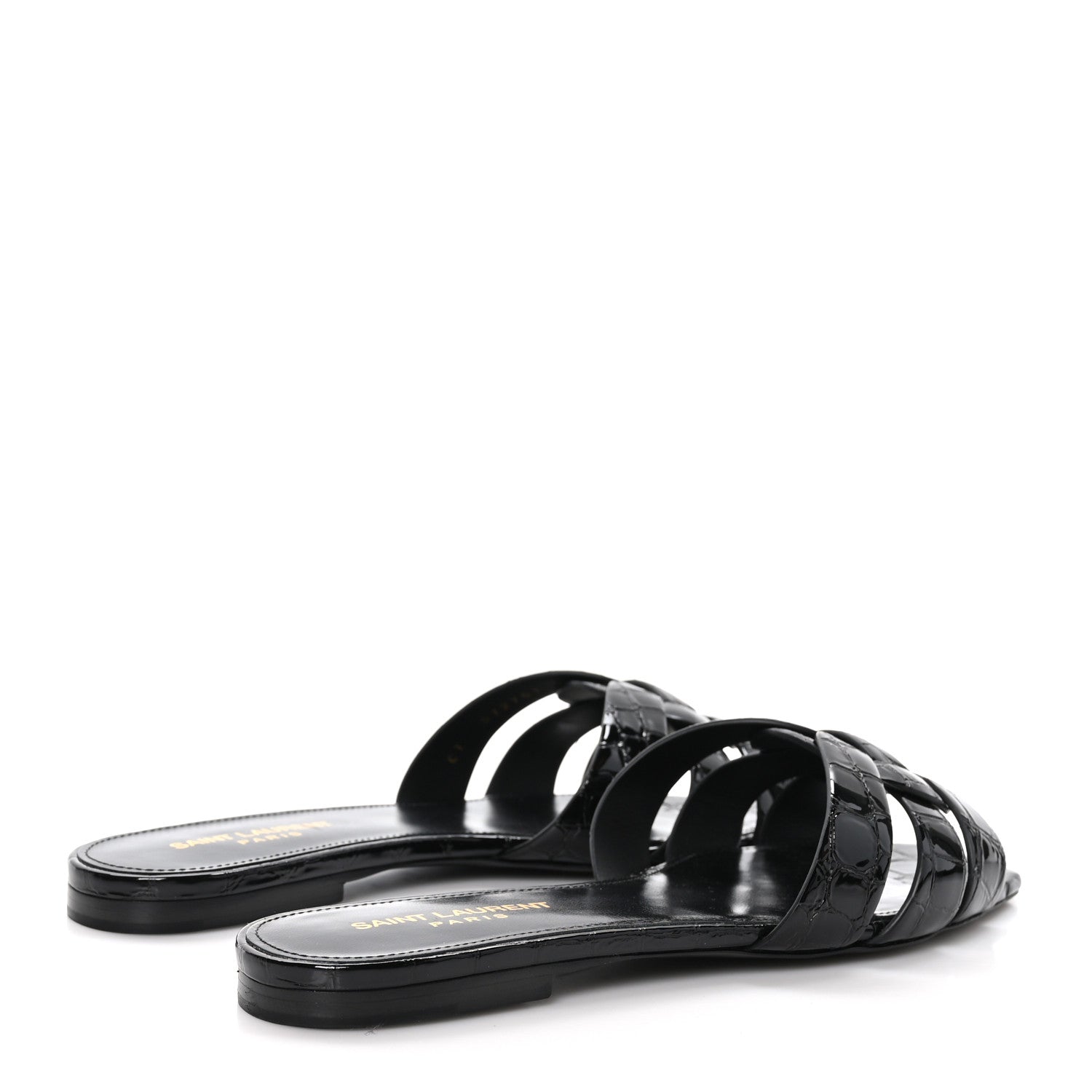 Saint Laurent Patent Croc Embossed Tribute 05 Slide Sandals 38 Black 4 of 10