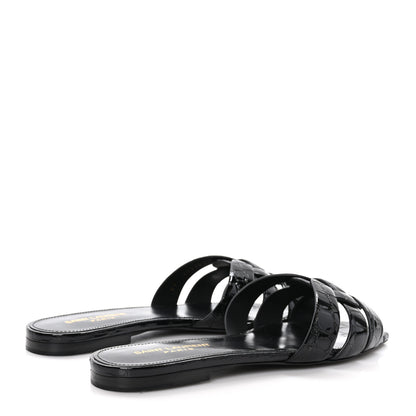 Saint Laurent Patent Croc Embossed Tribute 05 Slide Sandals 38 Black 4 of 10