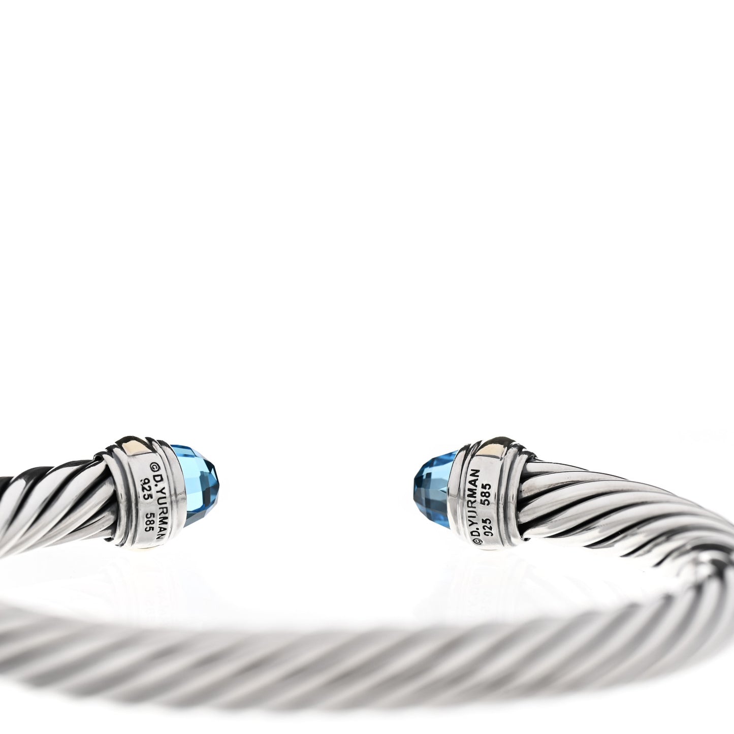 Sterling Silver 14K Yellow Gold Blue Topaz 7mm Cable Classics Bracelet