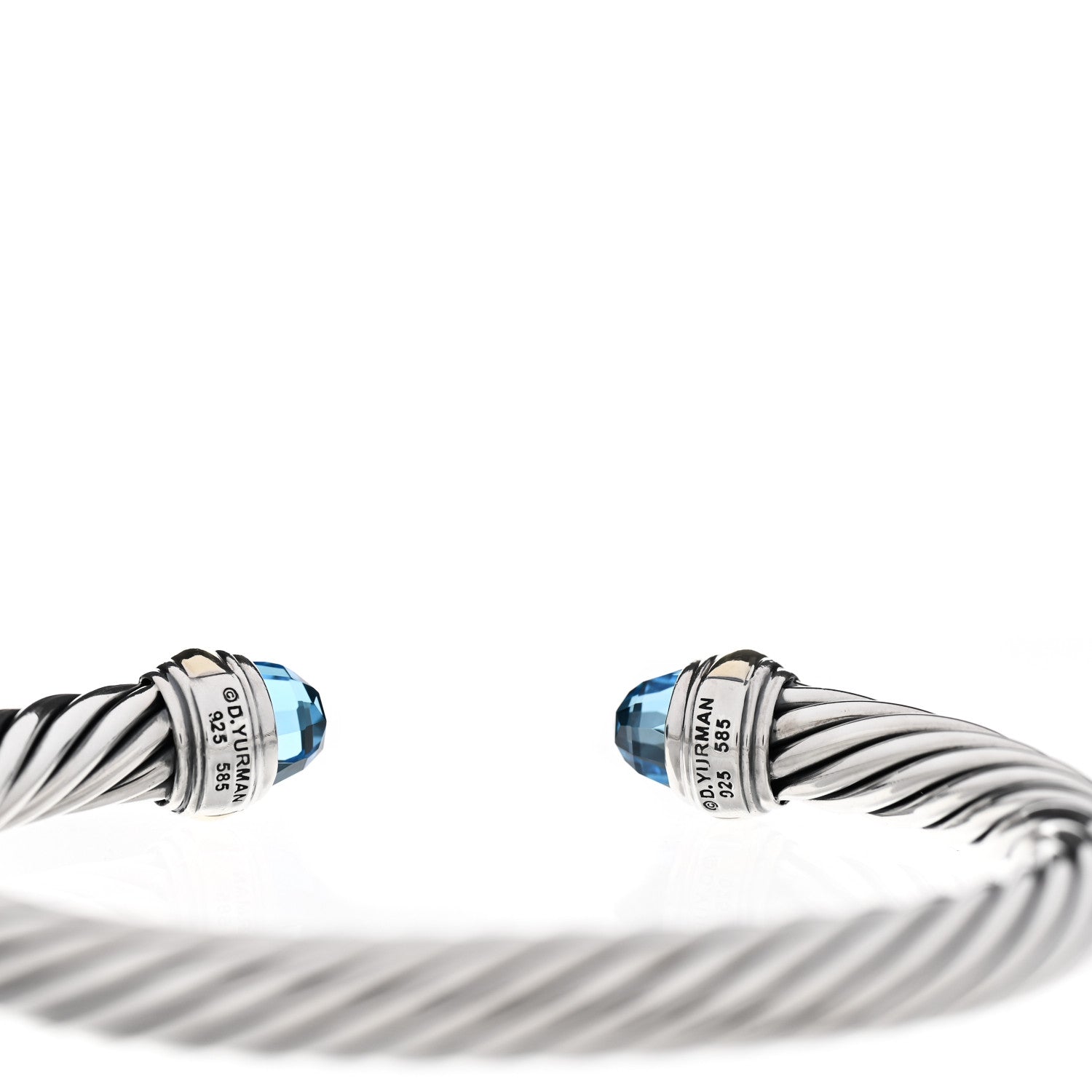 David Yurman Sterling Silver 14K Yellow Gold Blue Topaz 7mm Cable Classics Bracelet 3 of 3