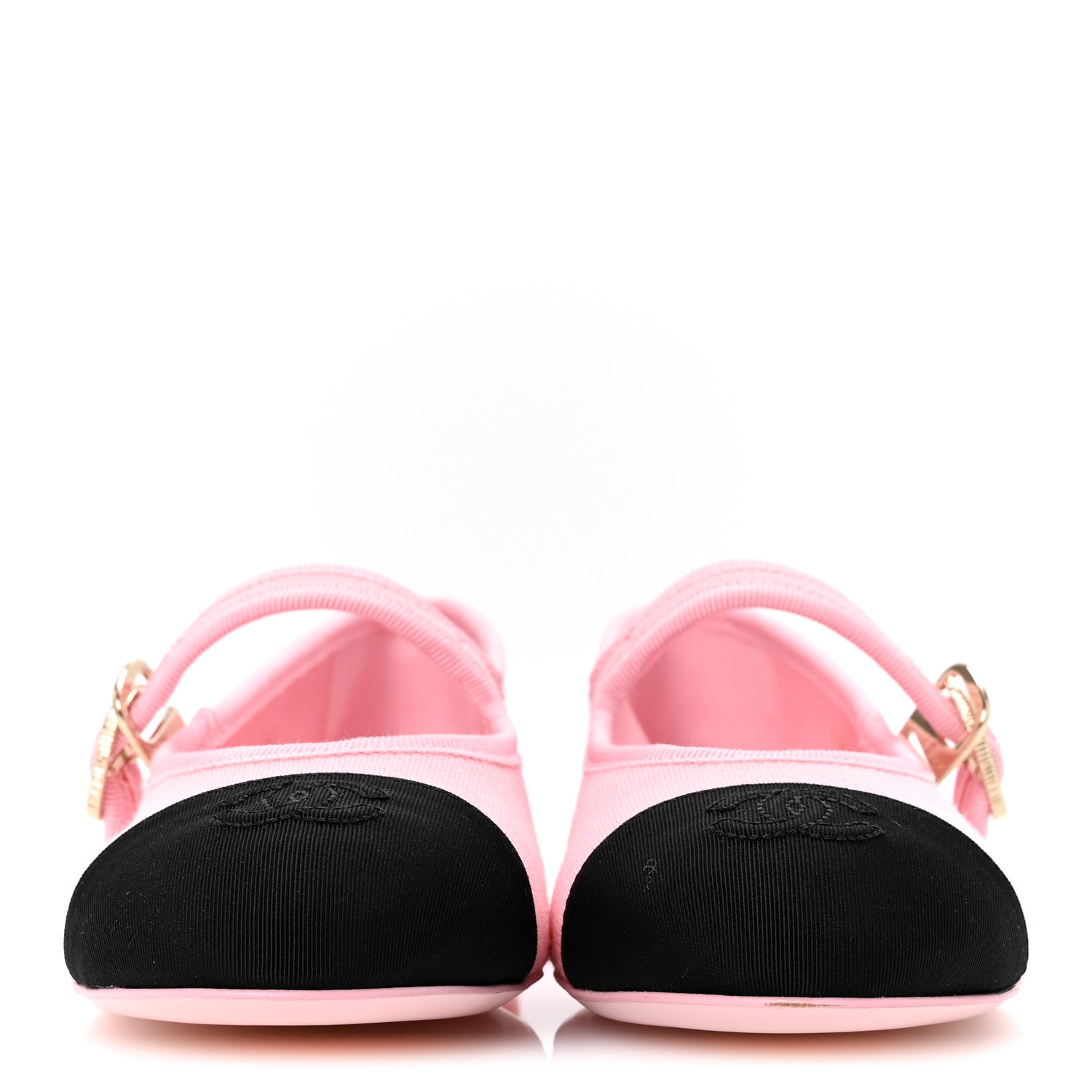 Chanel Fabric Grosgrain Mary Jane Flats 35 Light Pink Black 3 of 10
